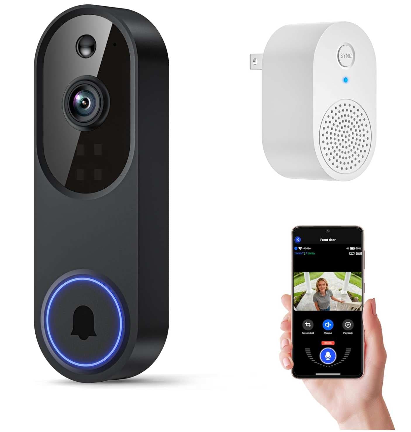 Wireless Smart Video Doorbell Camera X3 - 1080p HD Night Vision & App Control